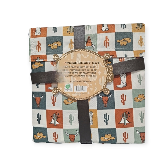 3 PC Desert Dust Western Checkerboard Pattern Twin Size Sheet Set New - Picture 2 of 3